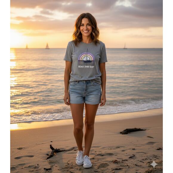 Life is Good Womens S Crusher Tee Seas The Day Nautical Coastal Vacation Tee - Picture 2 of 7